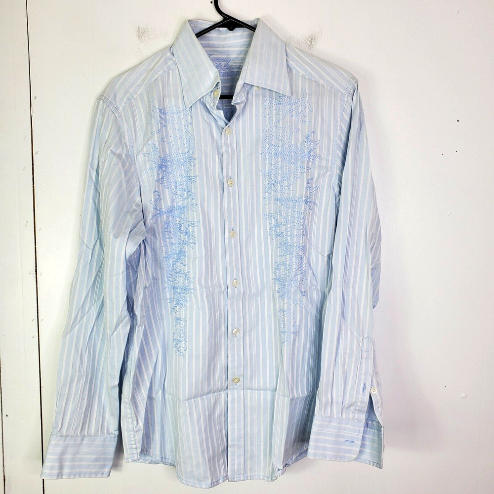 Tommy Bahama Button Down Shirt Mens S Striped Light Blue Cotton Embroidered
